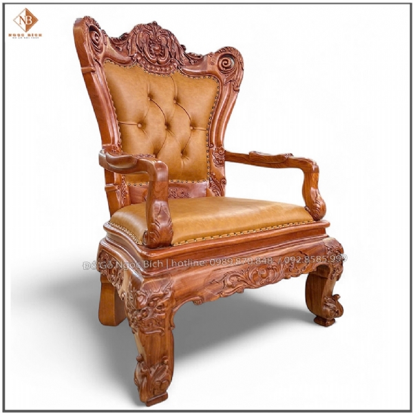 Ghế Chủ Tịch Gỗ Gõ Đỏ Bọc Da Bò Cao Cấp